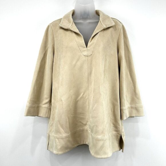 Tuckernuck Top‎ Women L Bone Faux Suede Margot Tunic Poplin Lagenlook Minimalist - Picture 1 of 12